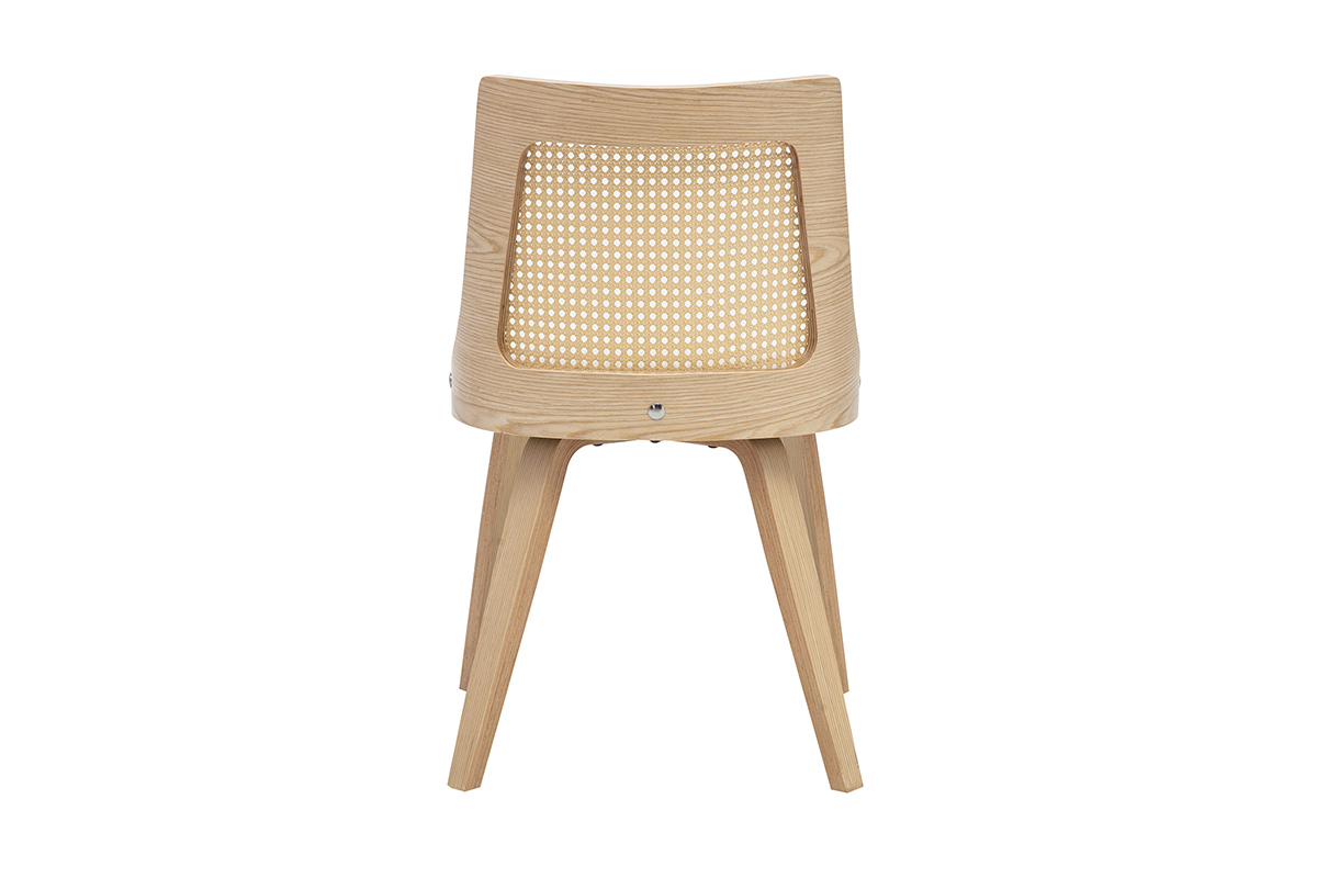 Silla GARBO vista trasera, madera clara y rejilla de rat�n, dise�o retro y respaldo curvado.