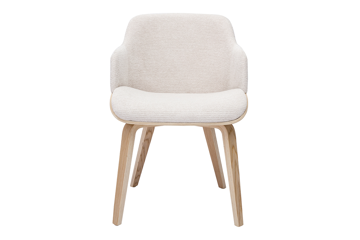 Silla de tela chenille beige y madera clara EARL