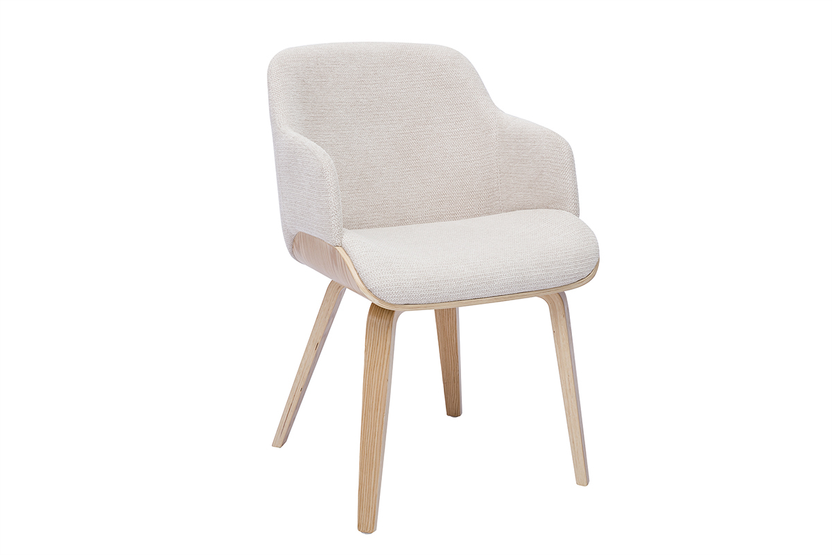 Silla de tela chenille beige y madera clara EARL