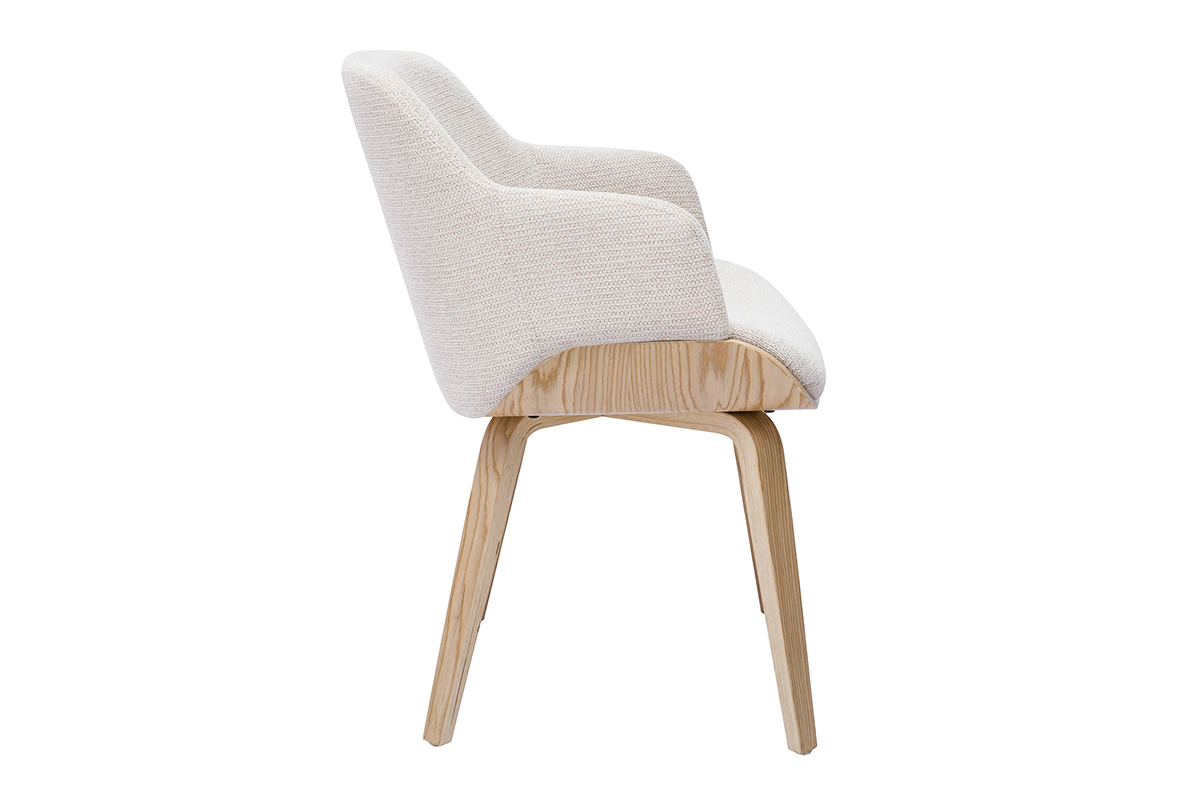 Silla de tela chenille beige y madera clara EARL