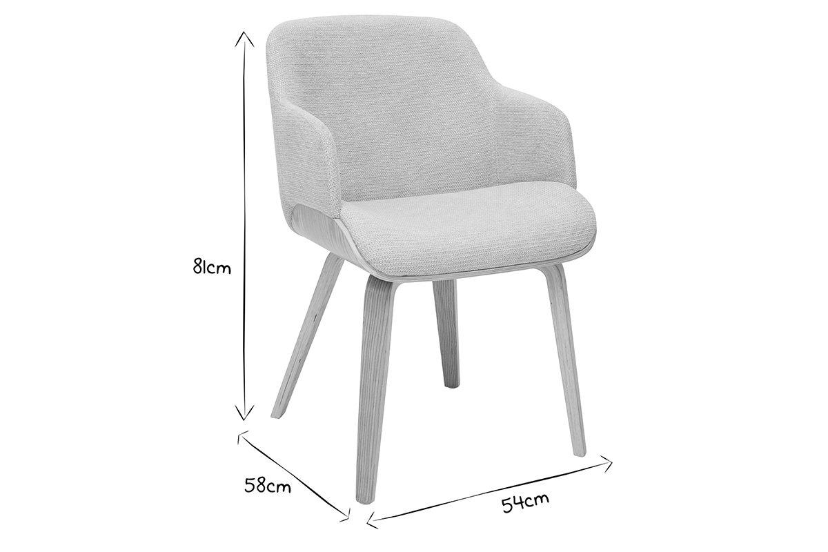 Silla de tela chenille beige y madera clara EARL