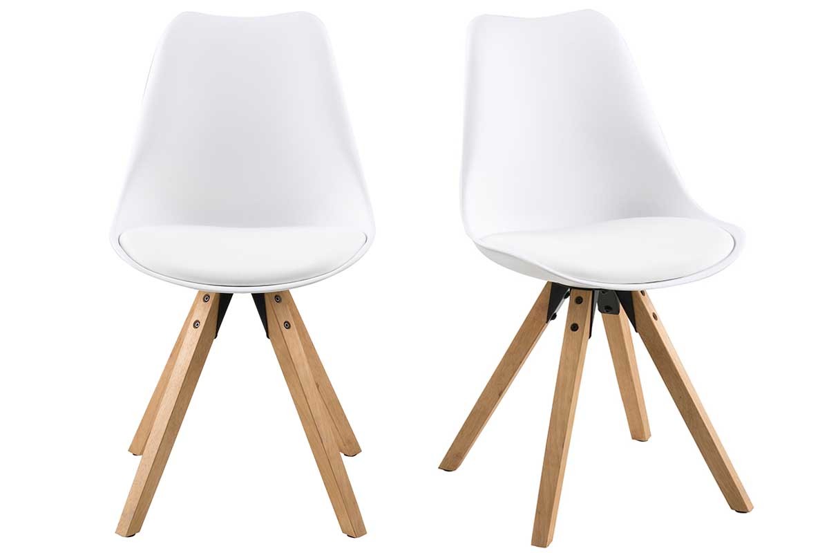 Silla diseo blanco y patas madera clara lote de 2 NADJA