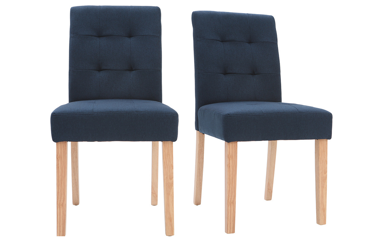 Silla diseo capiton tejido azul patas madera lote de 2 ESTER