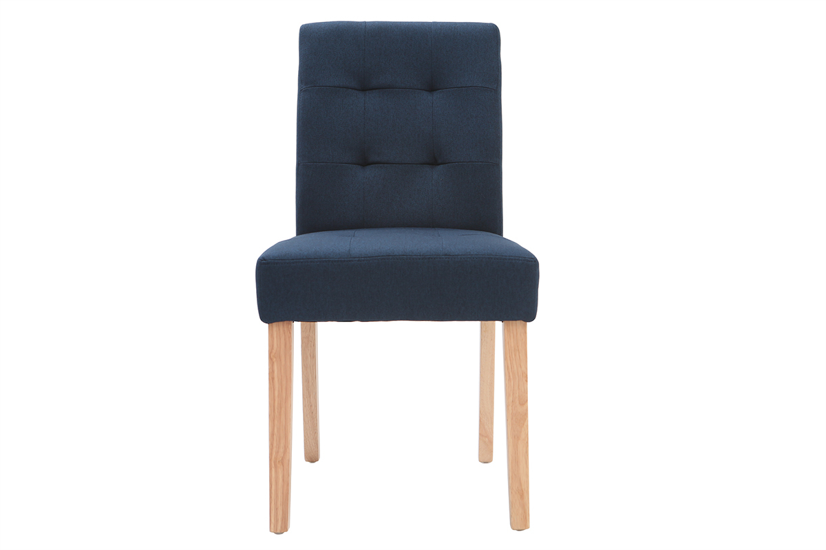Silla diseo capiton tejido azul patas madera lote de 2 ESTER