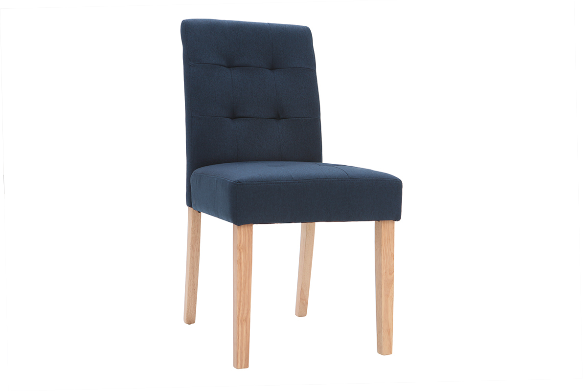 Silla diseo capiton tejido azul patas madera lote de 2 ESTER