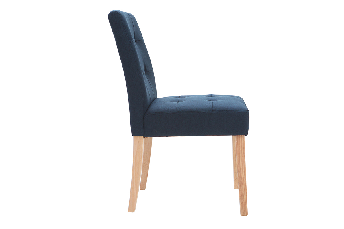 Silla diseo capiton tejido azul patas madera lote de 2 ESTER