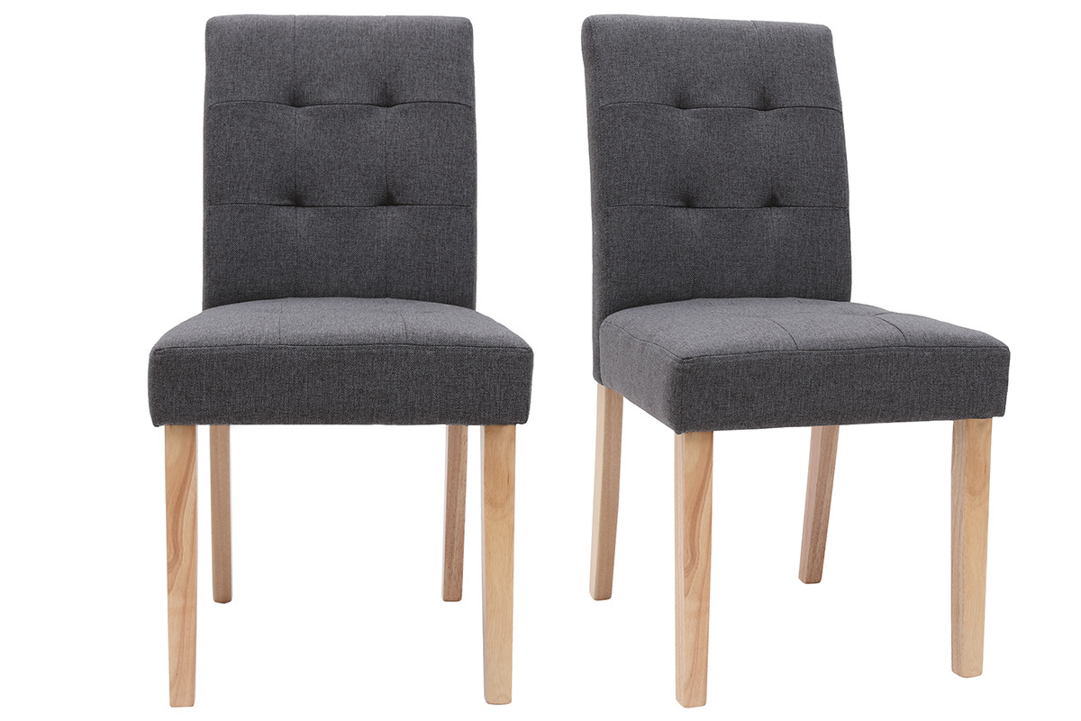 Silla diseo capiton tejido gris oscuro patas madera lote de 2 ESTER