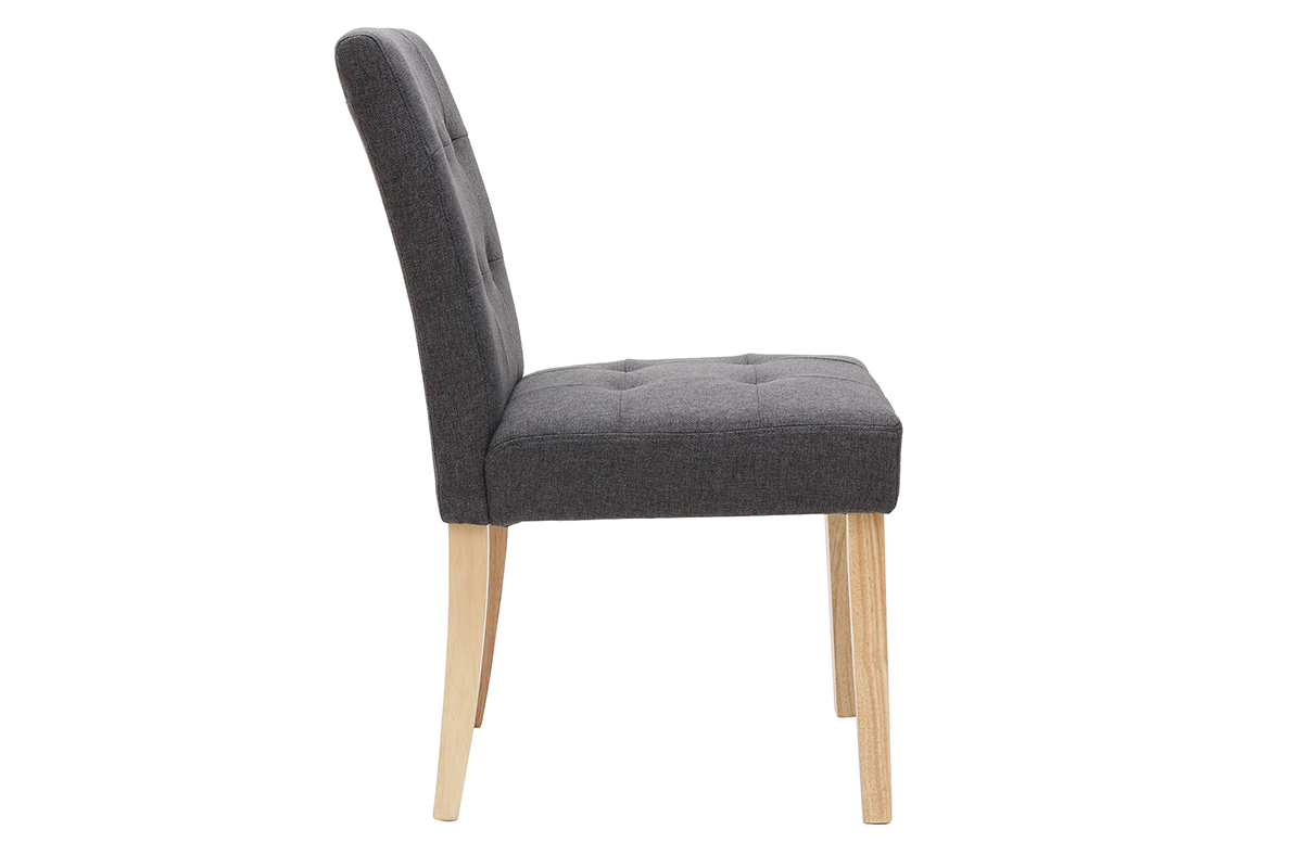 Silla diseo capiton tejido gris oscuro patas madera lote de 2 ESTER