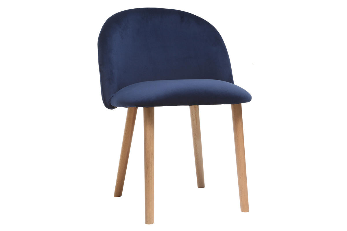 Silla dise�o terciopelo azul oscuro y madera CELESTE