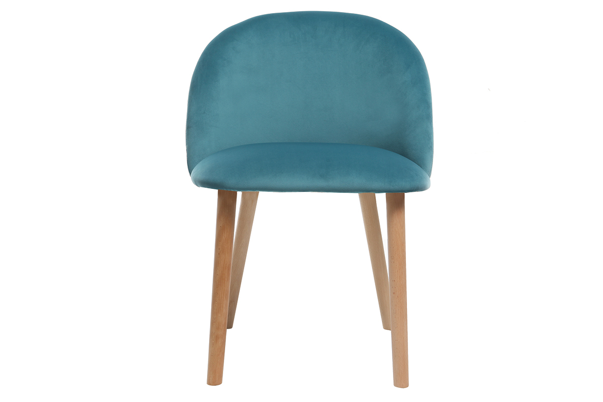 Silla diseo terciopelo azul petrleo y madera CELESTE