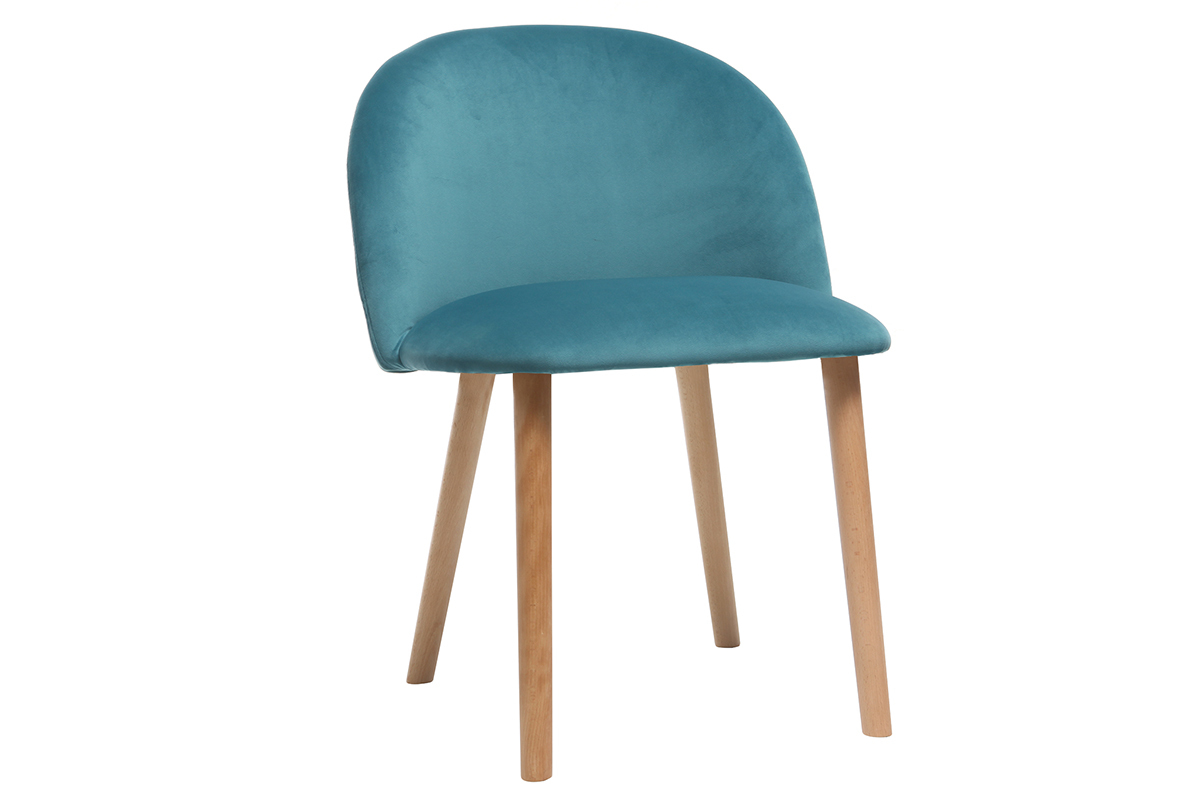 Silla diseo terciopelo azul petrleo y madera CELESTE
