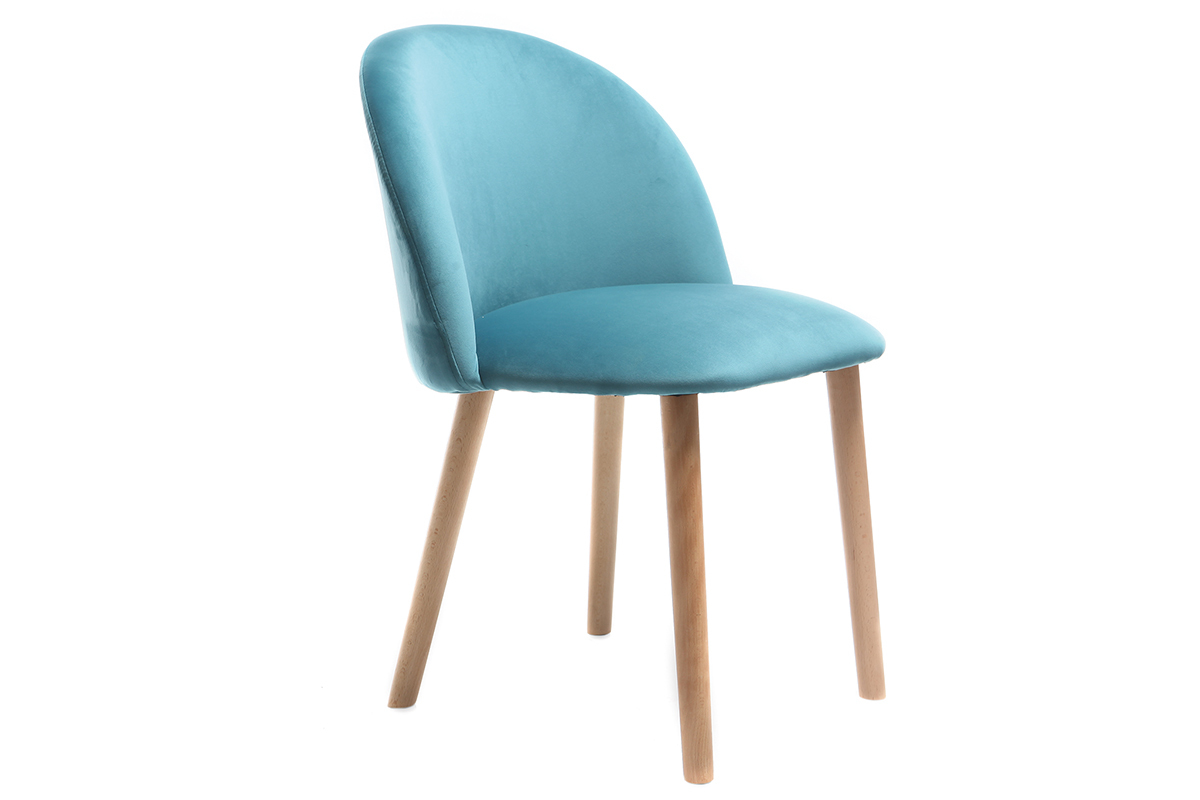 Silla diseo terciopelo azul petrleo y madera CELESTE