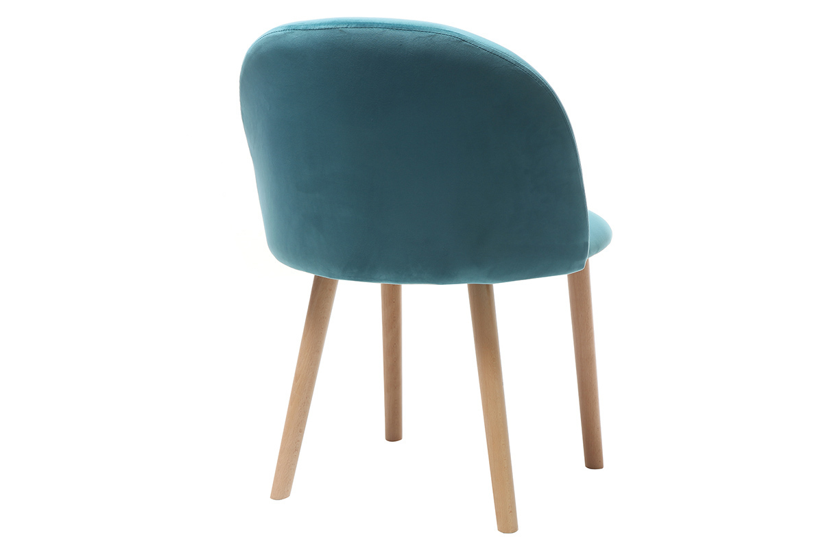 Silla diseo terciopelo azul petrleo y madera CELESTE