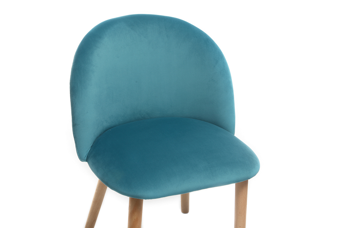 Silla diseo terciopelo azul petrleo y madera CELESTE