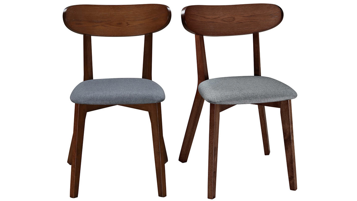 Silla diseo vintage gris y patas nogal lote de 2 MARIK