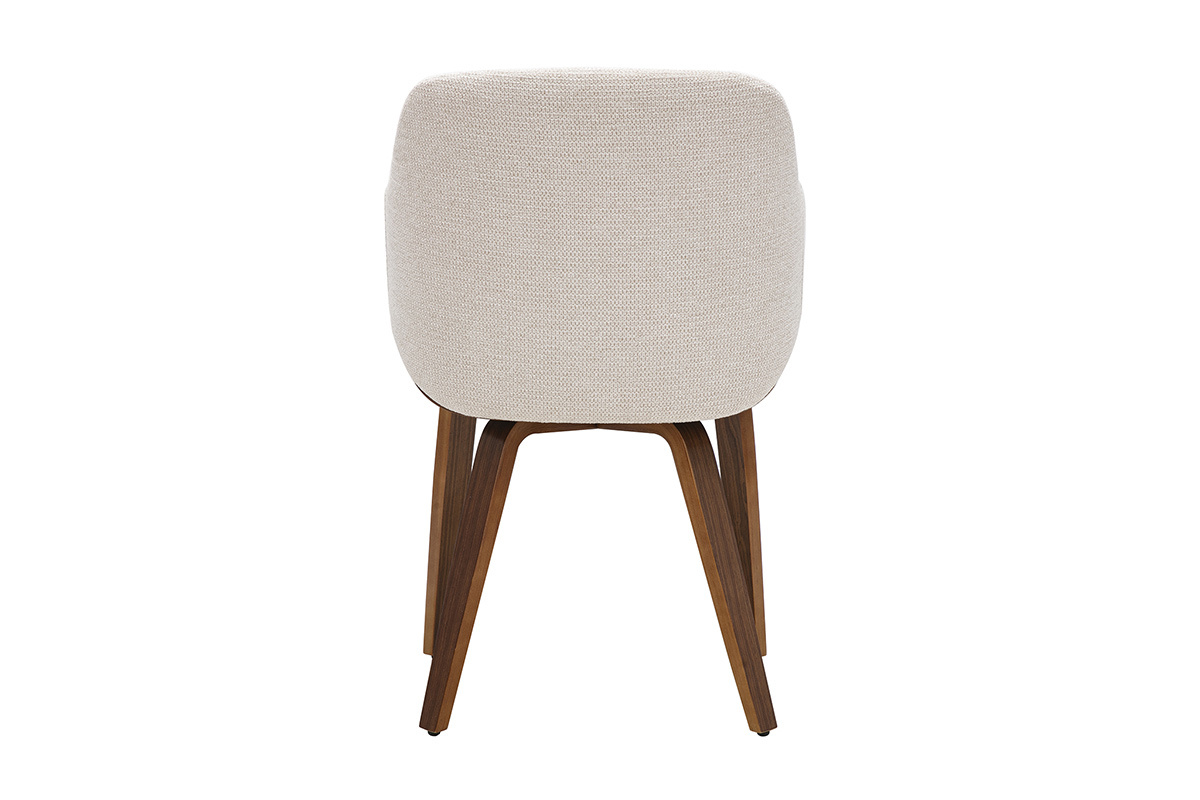 Silla EARL de tela chenilla beige vista de atr�s con patas de madera oscura.