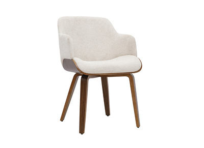 Silla en tejido de chenilla beige y madera oscura EARL