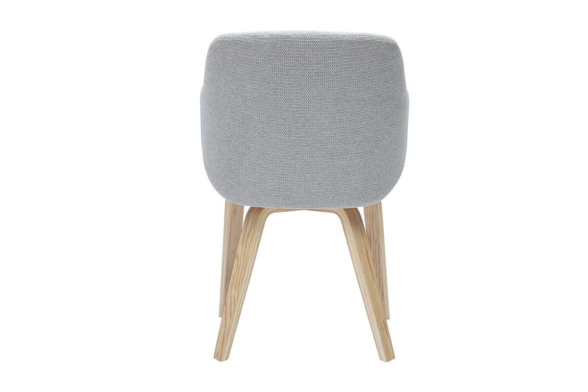 Silla de tela gris vista de atr�s con patas de madera clara.
