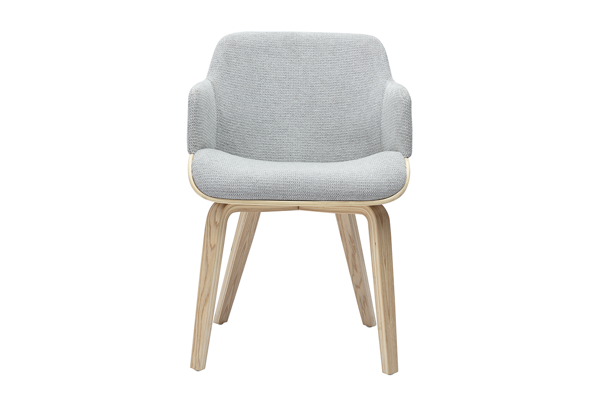 Silla de tela gris chenilla y madera clara EARL, vista frontal.