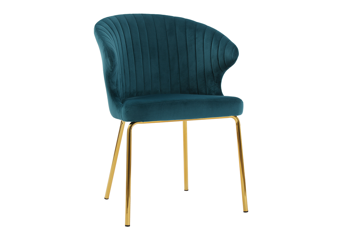 Silla en terciopelo azul petrleo y metal dorado REQUIEM