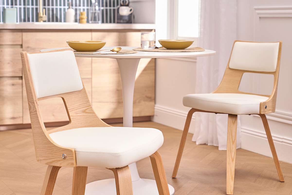 Silla escandinava blanca y madera clara GARBO