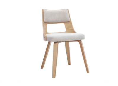 Silla escandinava de tejido efecto terciopelo texturizado beige y madera clara GARBO