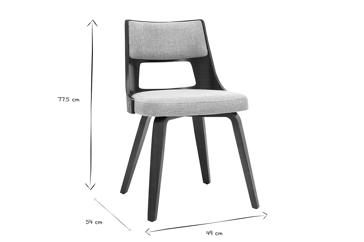 Dimensiones de la silla escandinava GARBO en negro y blanco: L49 x P54 x H77,5 cm.