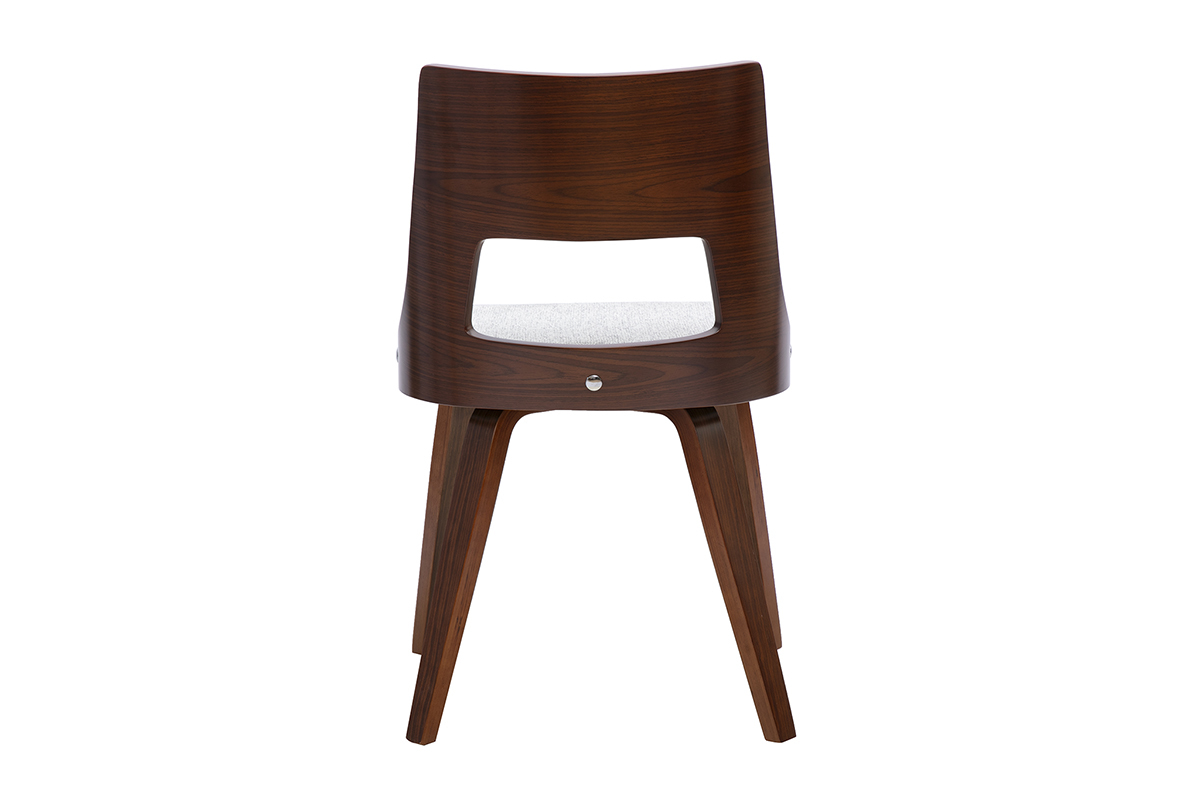 Silla escandinava GARBO en tela gris y madera oscura, vista trasera