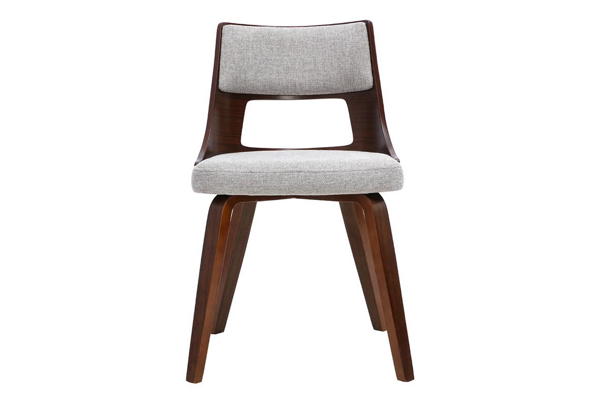 Silla escandinava GARBO en tejido gris con base de madera oscura, vista frontal
