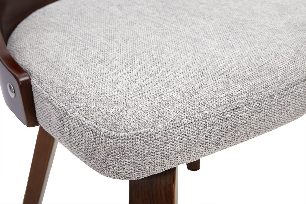 Detalle del asiento acolchado en tela gris de la silla escandinava GARBO, visto de cerca