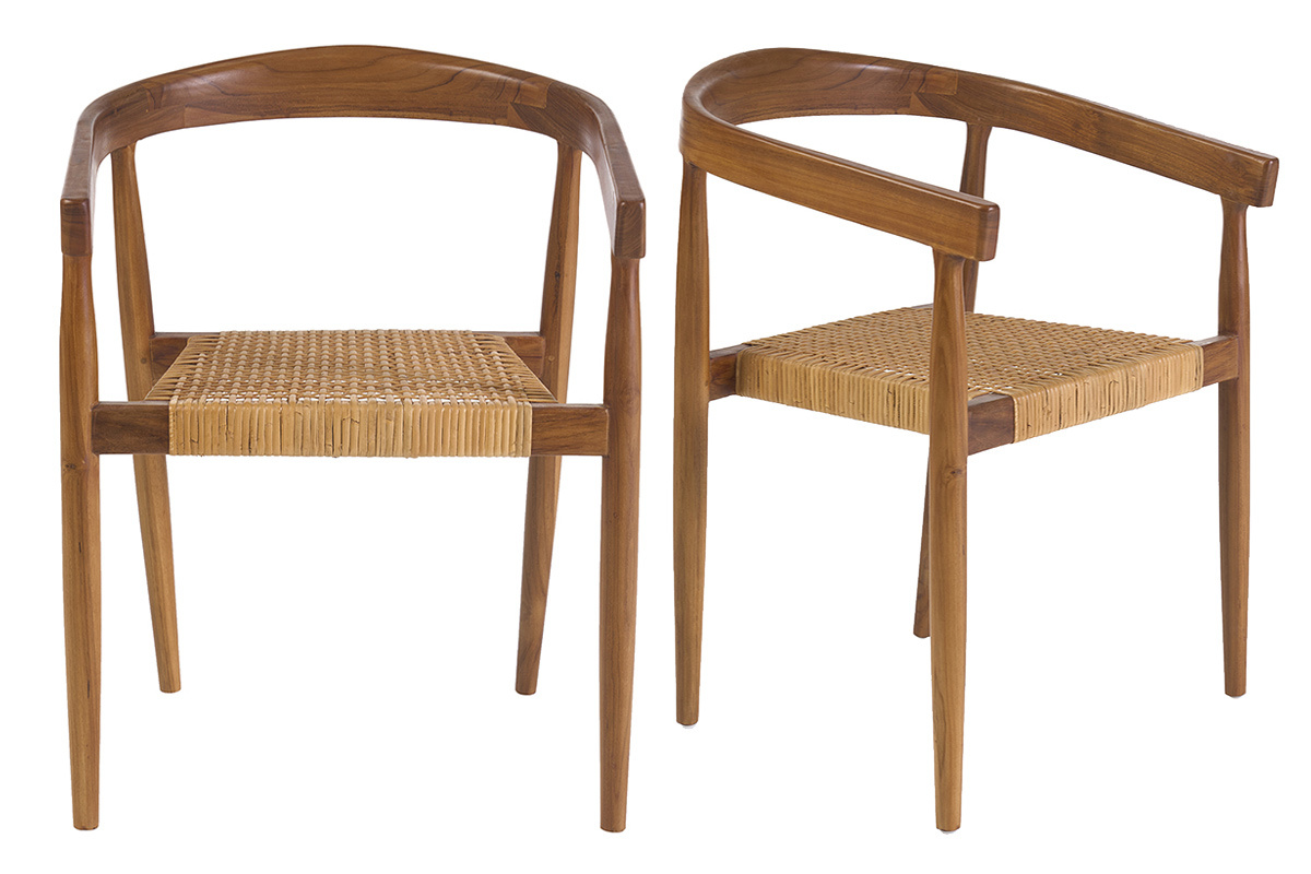 Silla �tnica de madera de teca maciza y rejilla de rat�n (lote de 2) NEGARA