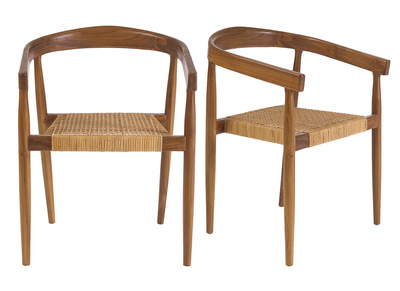 Silla &eacute;tnica de madera de teca maciza y rejilla de rat&aacute;n (lote de 2) NEGARA