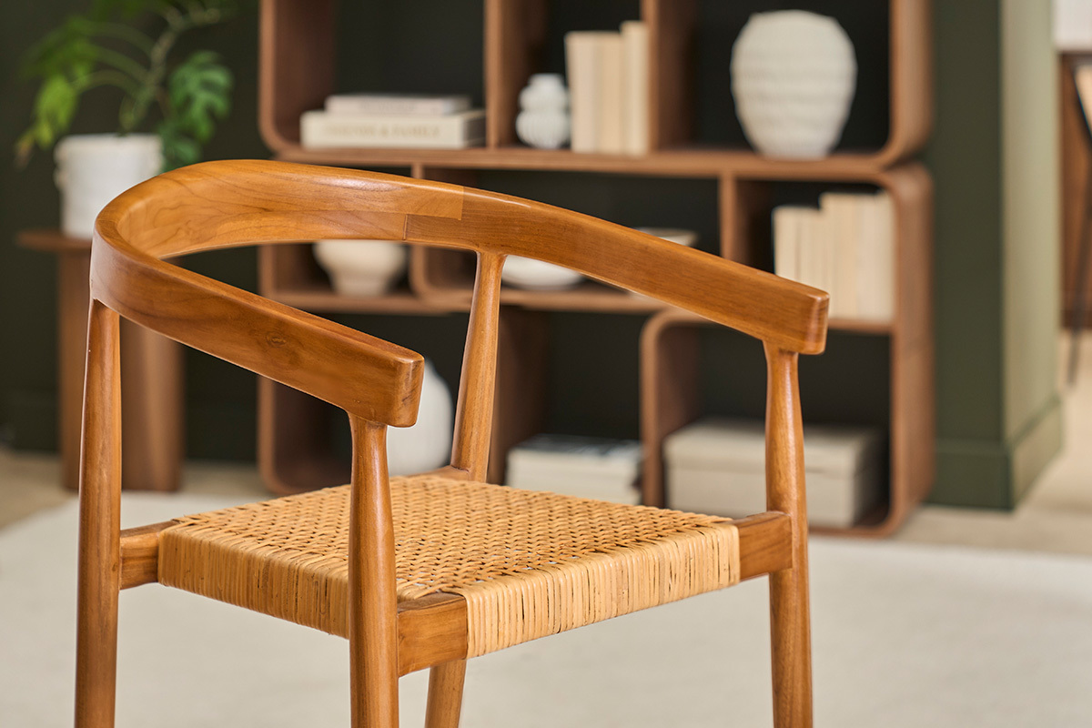 Silla �tnica de teca maciza y rat�n NEGARA