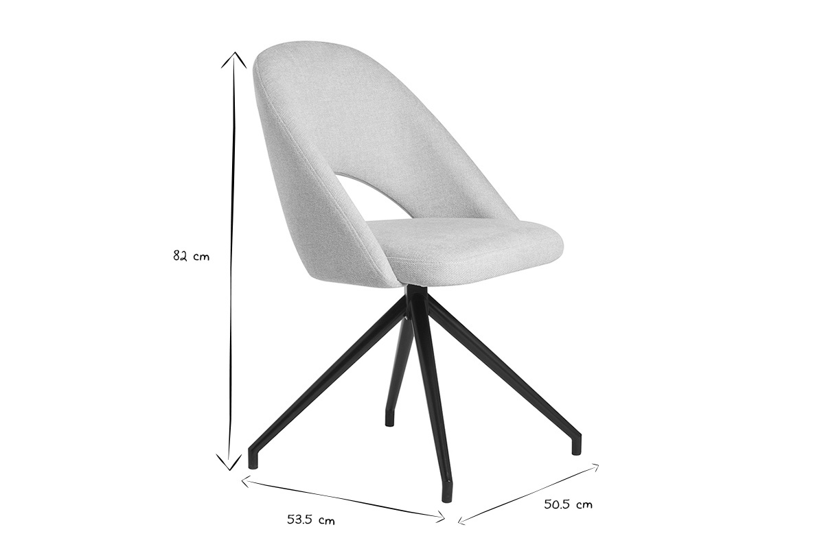 Silla giratoria 360 de tejido efecto aterciopelado texturizado beige y metal negro COSETTE
