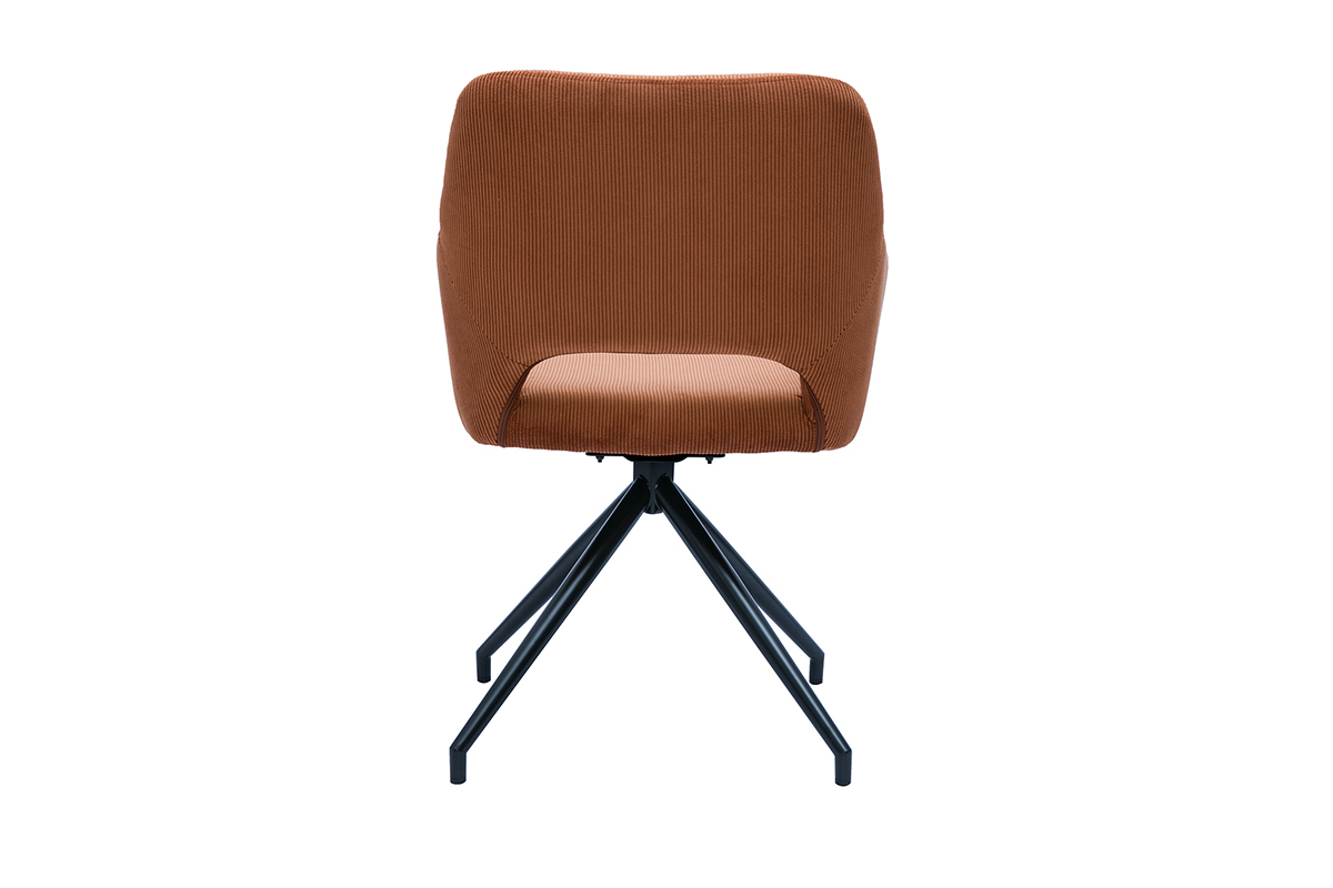 Silla giratoria 360 de terciopelo acanalado color tierra quemada y metal negro LAURETTE