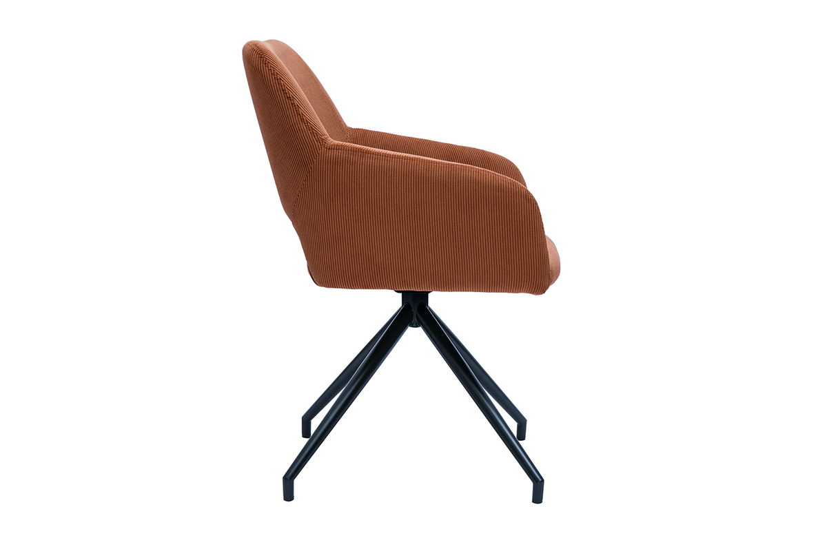 Silla giratoria 360 de terciopelo acanalado color tierra quemada y metal negro LAURETTE