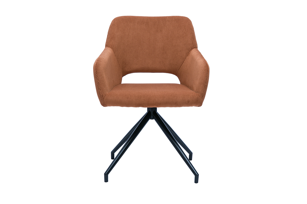 Silla giratoria 360 de terciopelo acanalado color tierra quemada y metal negro LAURETTE