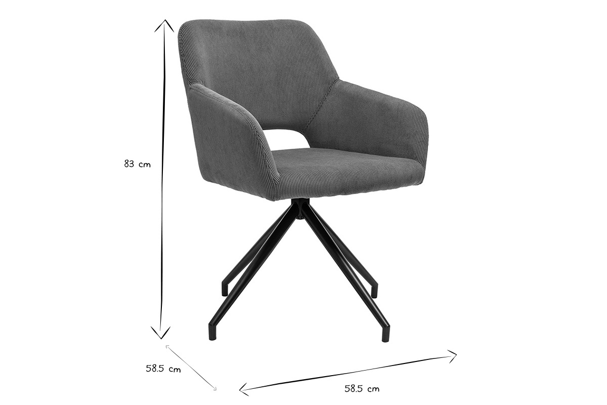 Silla giratoria 360 de terciopelo acanalado color tierra quemada y metal negro LAURETTE