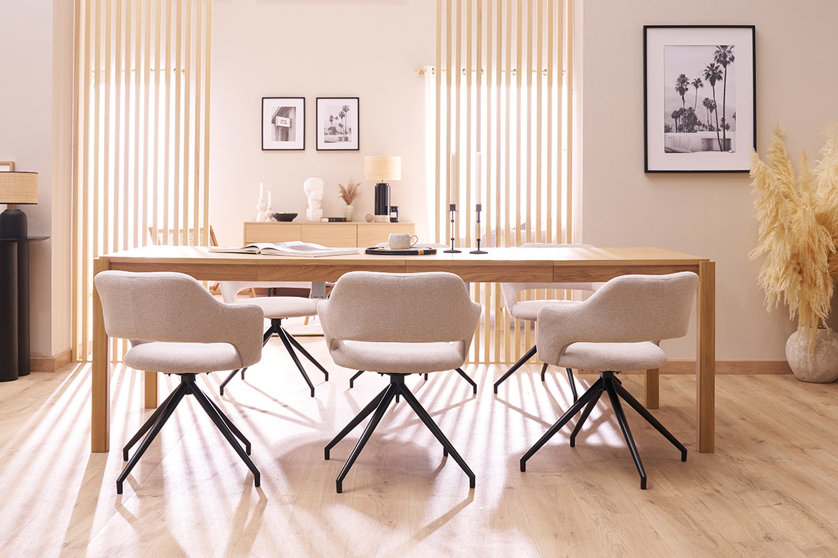 Silla giratoria 360 de terciopelo texturizado beige y metal negro JESSY