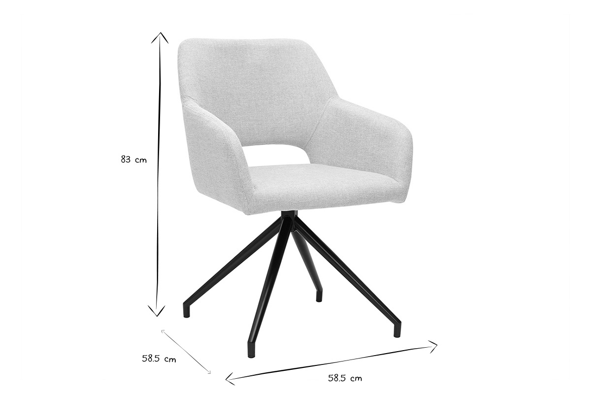 Silla giratoria 360 de terciopelo texturizado beige y metal negro LAURETTE