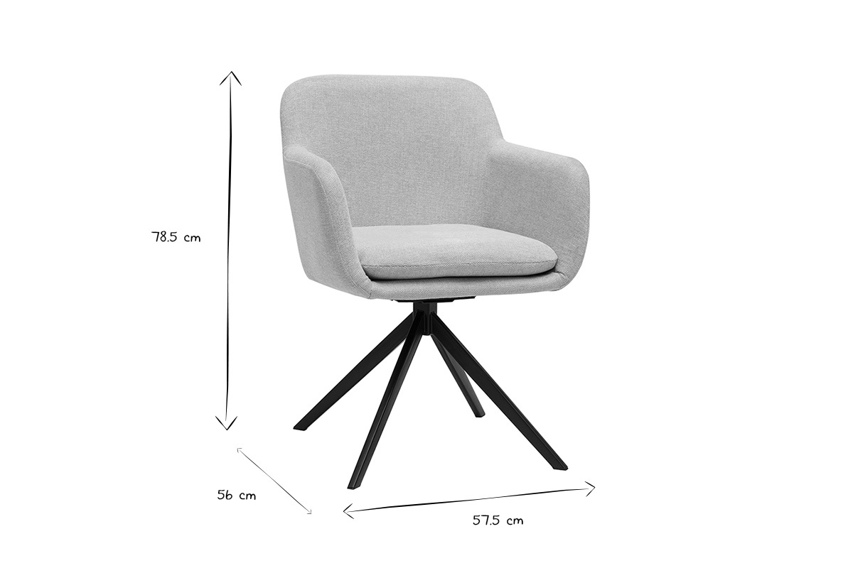 Silla giratoria 360 en tela efecto terciopelo texturizado beige y metal negro AMIKA