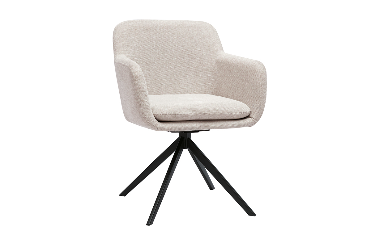 Silla giratoria 360 en tela efecto terciopelo texturizado beige y metal negro AMIKA