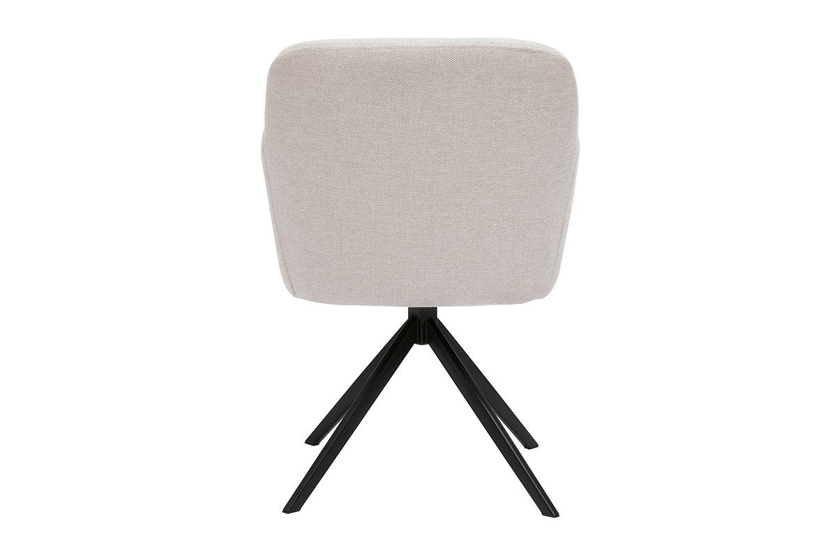 Silla giratoria 360 en tela efecto terciopelo texturizado beige y metal negro AMIKA