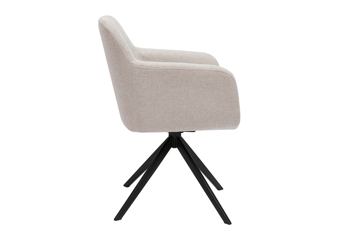 Silla giratoria 360 en tela efecto terciopelo texturizado beige y metal negro AMIKA
