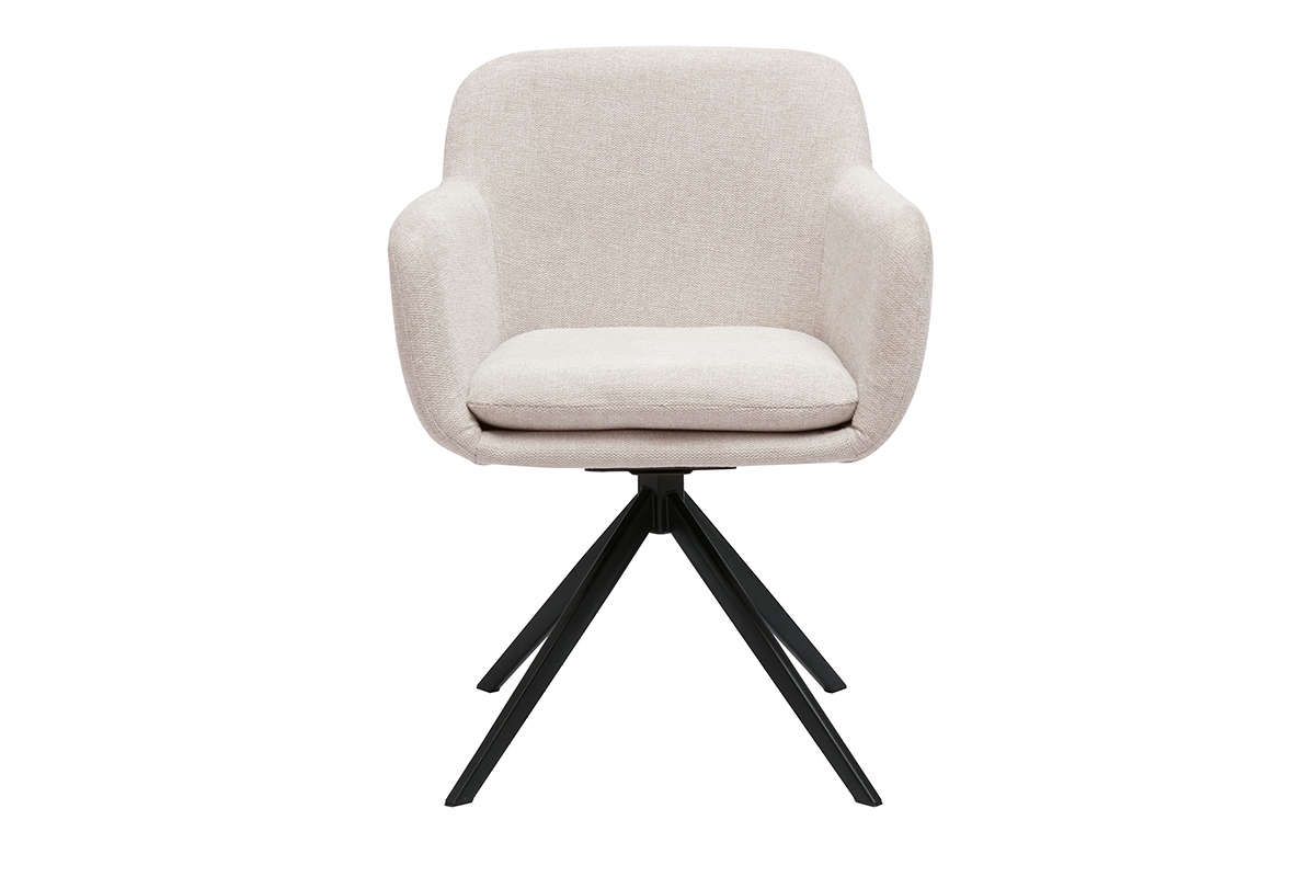 Silla giratoria 360 en tela efecto terciopelo texturizado beige y metal negro AMIKA
