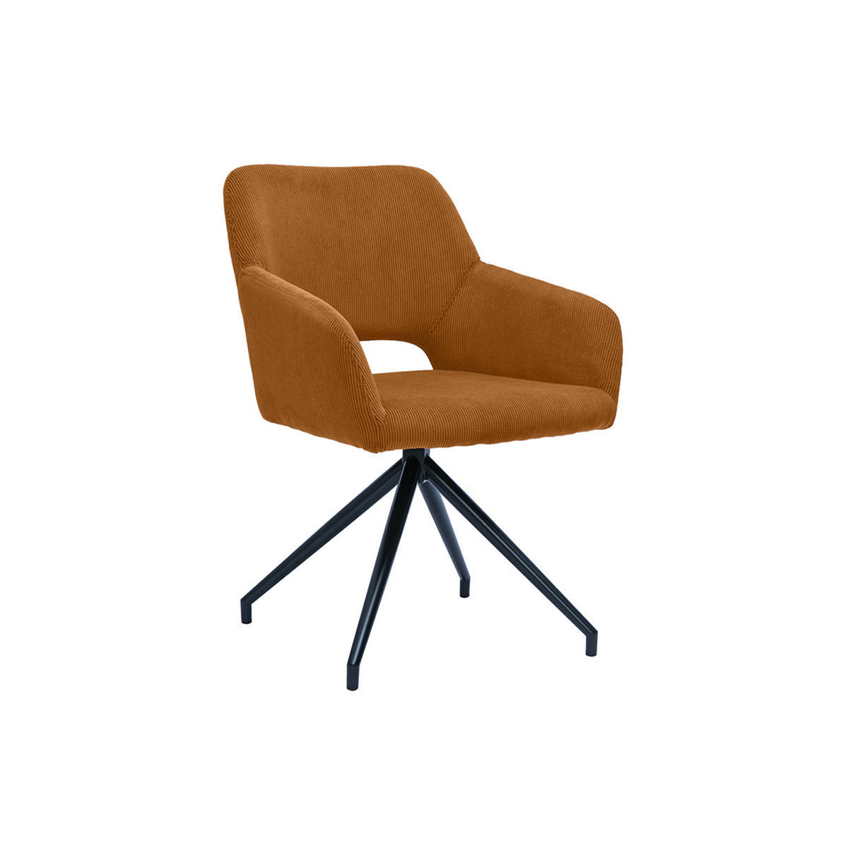 Silla giratoria 360° de terciopelo acanalado color tierra quemada y metal negro LAURETTE