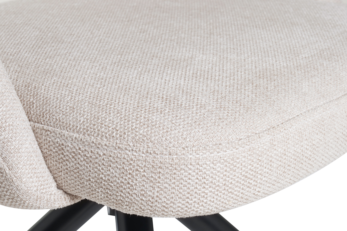 Silla giratoria 360� de tejido efecto aterciopelado texturizado beige y metal negro COSETTE
