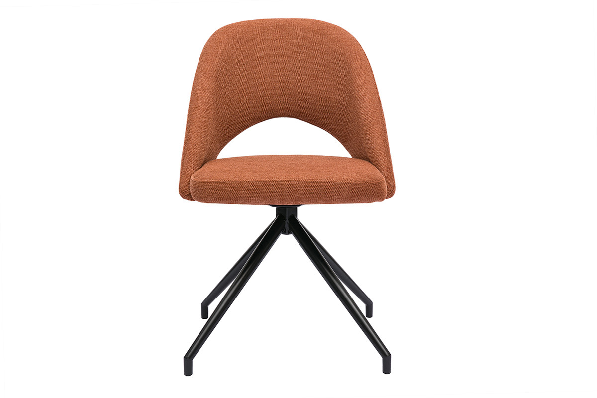 Silla giratoria 360� de tejido efecto aterciopelado texturizado terracota y metal negro COSETTE
