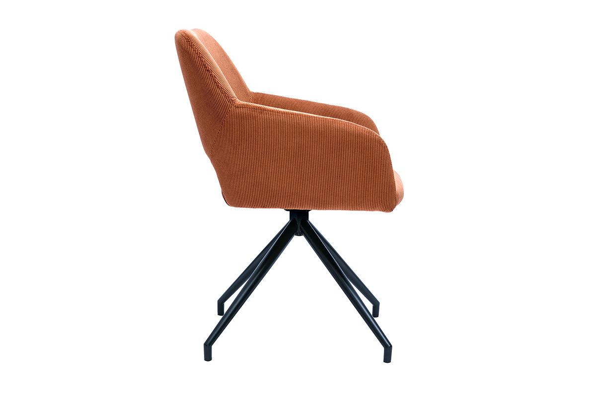 Silla giratoria 360� de terciopelo acanalado color tierra quemada y metal negro LAURETTE