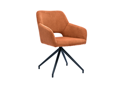Silla giratoria 360&deg; de terciopelo acanalado color tierra quemada y metal negro LAURETTE
